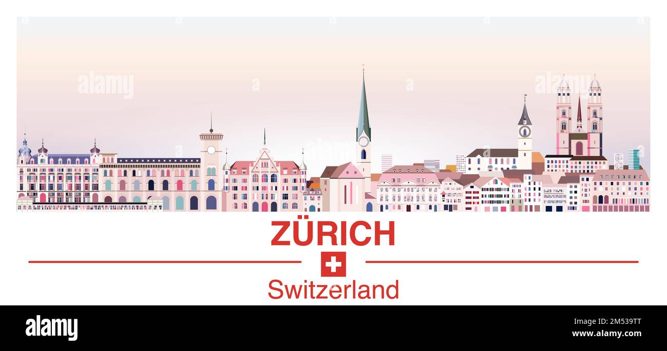 Zurich skyline in bright color palette vector poster Stock Vector
