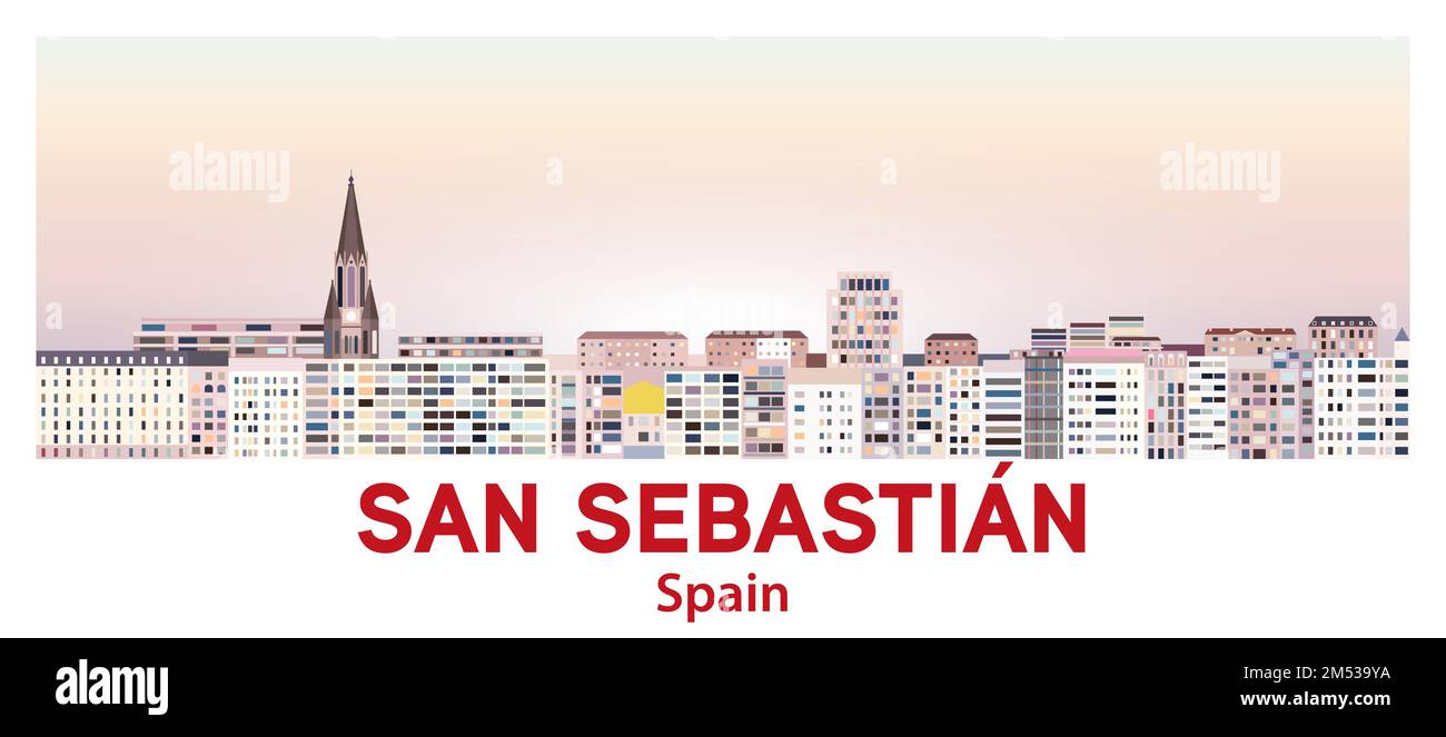 San Sebastian skyline in bright color palette vector illustration Stock Vector