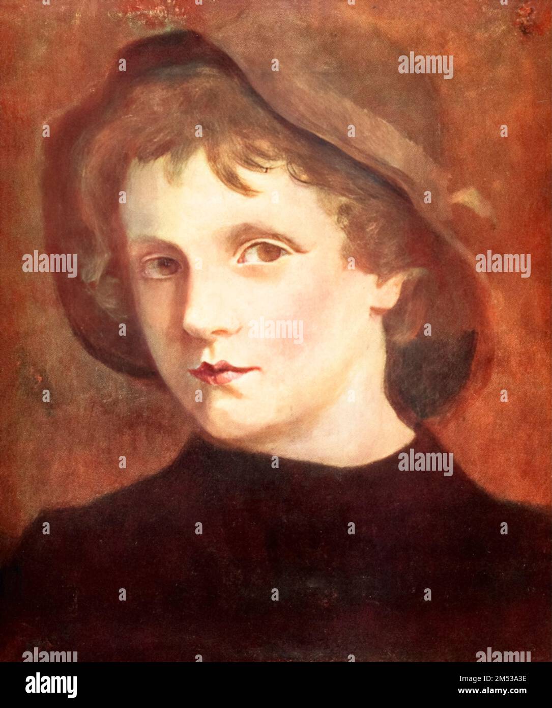 Alfy (unfinished) From an experimental oil painting by Kate Greenaway from the book ' Kate Greenaway ' by Marion Harry Spielmann, 1858-1948; and George Somes Layard, Published by G.P. Putnam's Sons in New York and  A and C. Black in London in 1905 Stock Photo