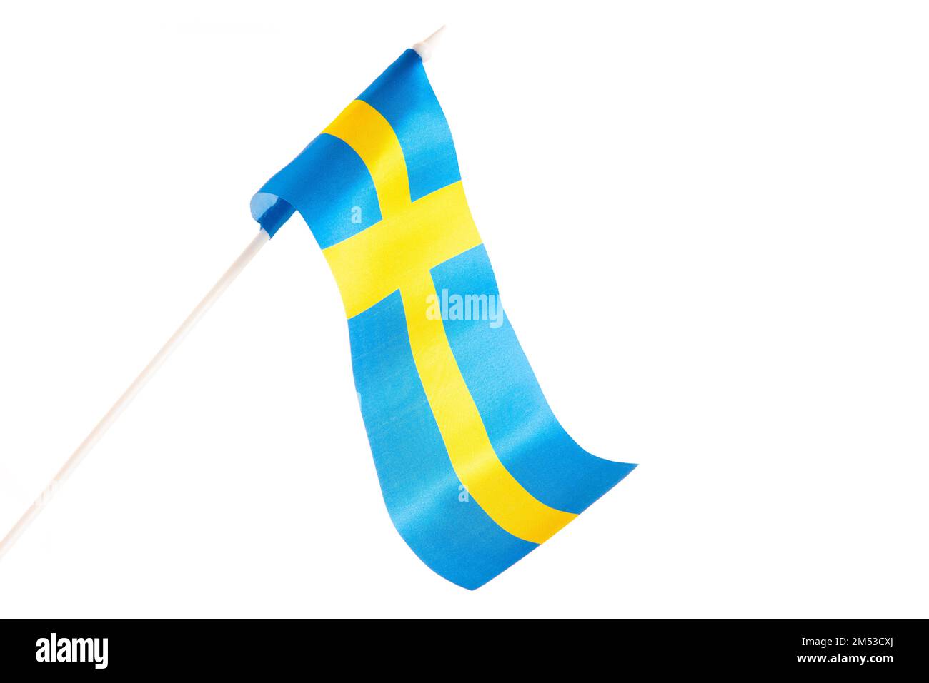 Sweden flag waving on white background, long shot, isolated Stock Photo