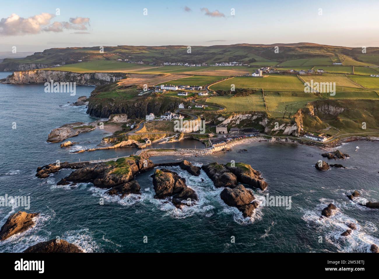 Aerial view of Ballintoy Harbour near Giants Causeway, County. Antrim
