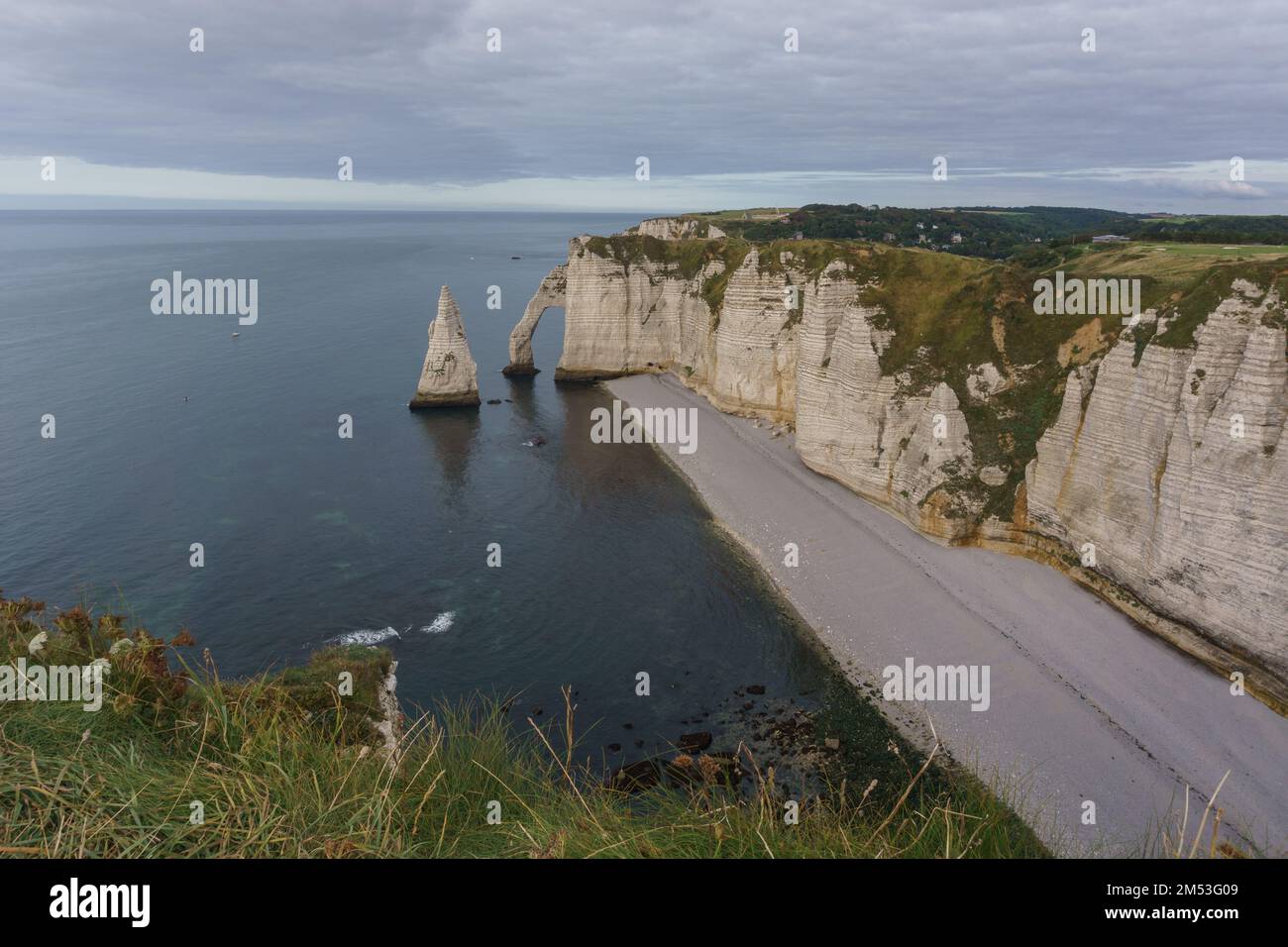 Coastal landscape of the Alabaster Coast along Falaise d'Aval with ...