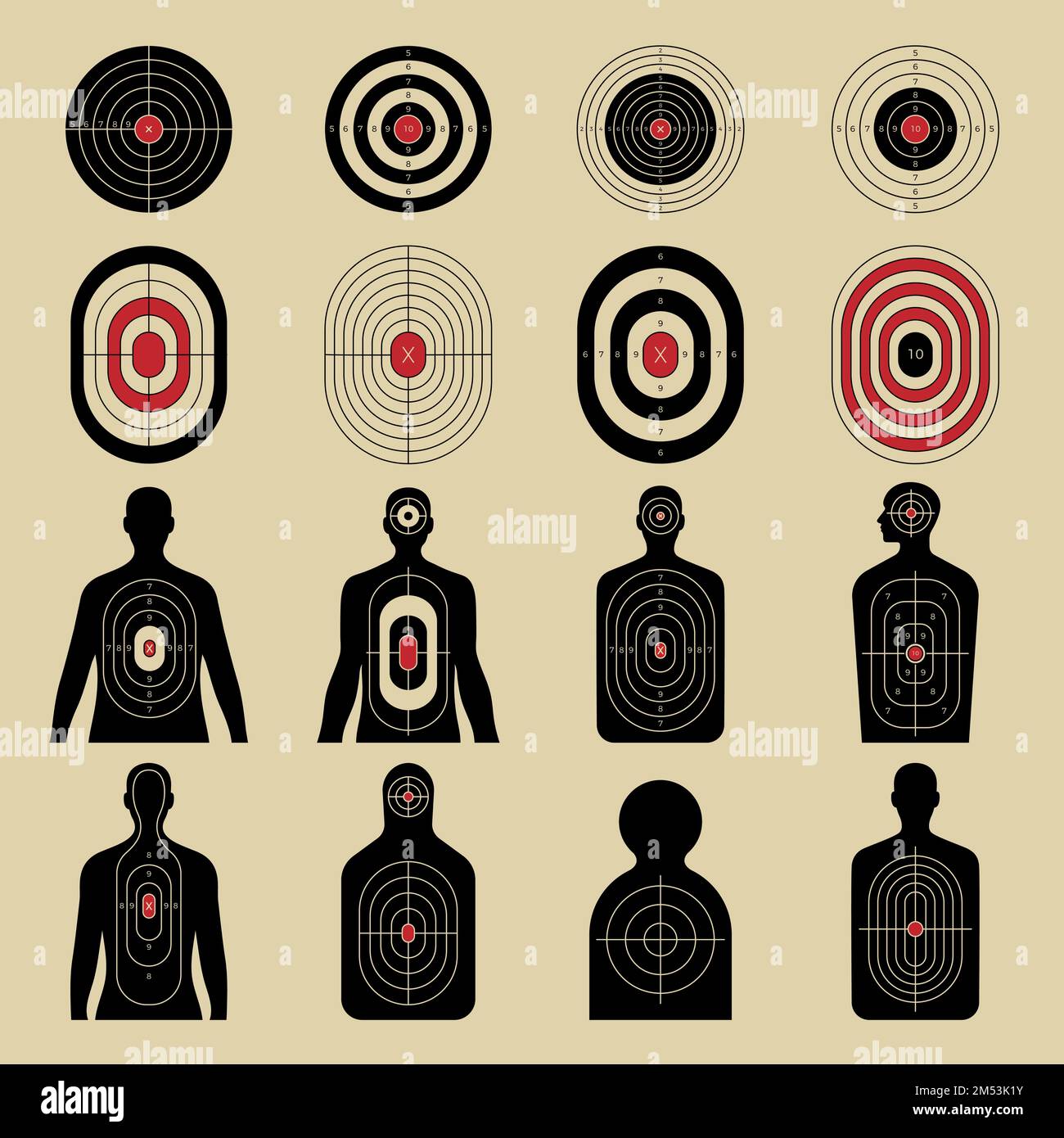 Shoot target. Geometrical forms and human silhouettes for shooting room