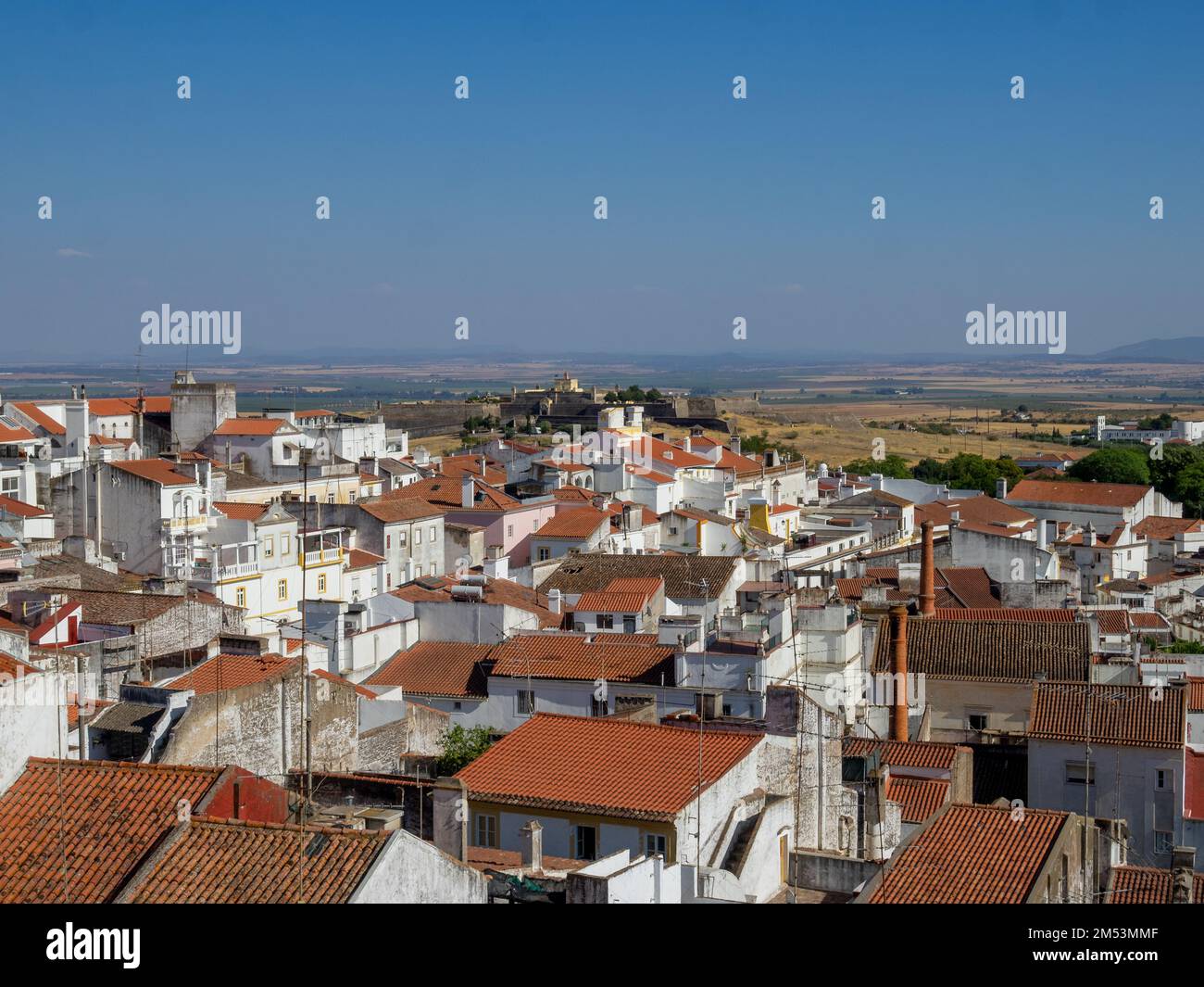 Elvas city roofs with the plain behind Stock Photo