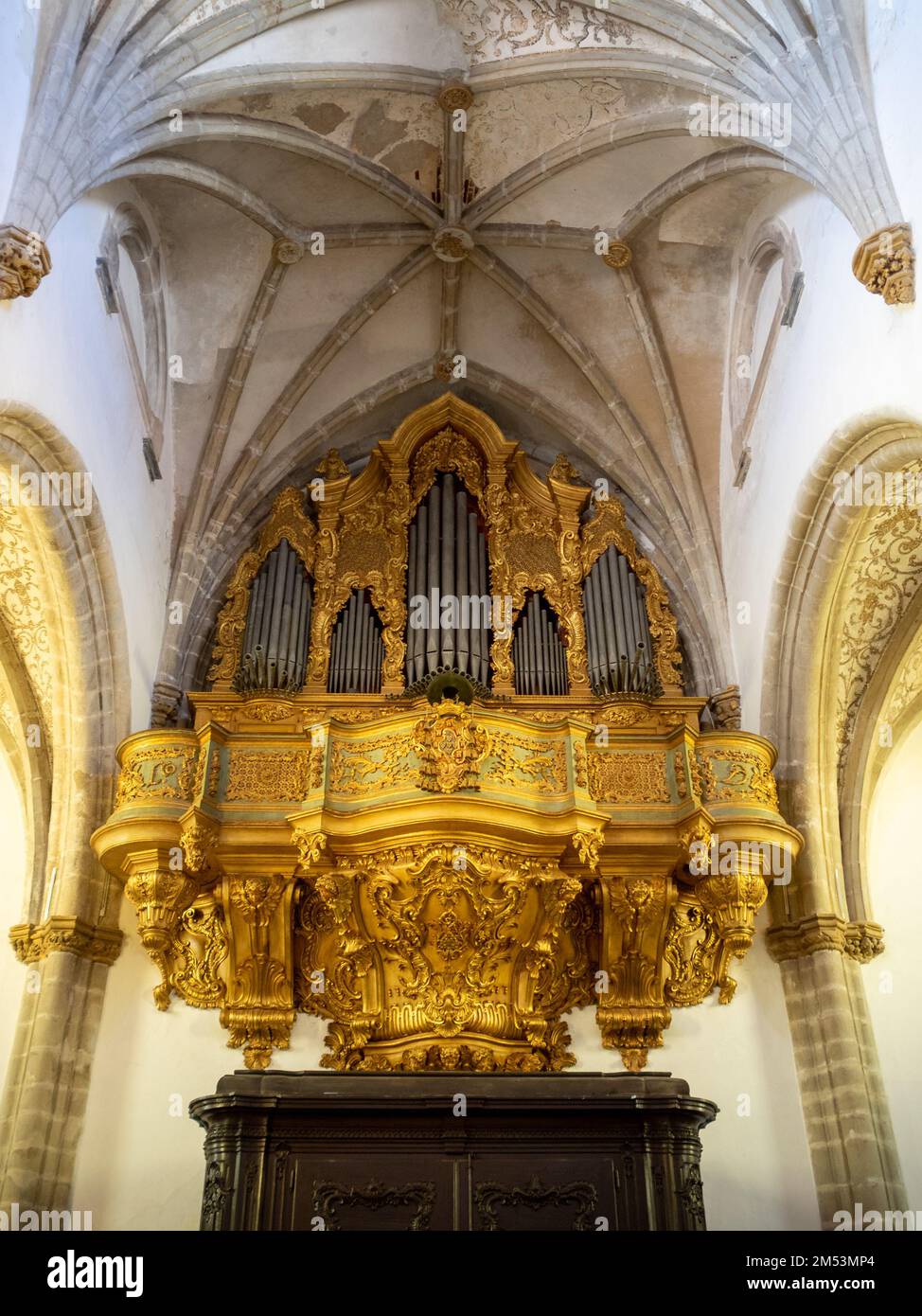 Golden organ of Igreja de Nossa Senhora da Assunção, Elvas Stock Photo