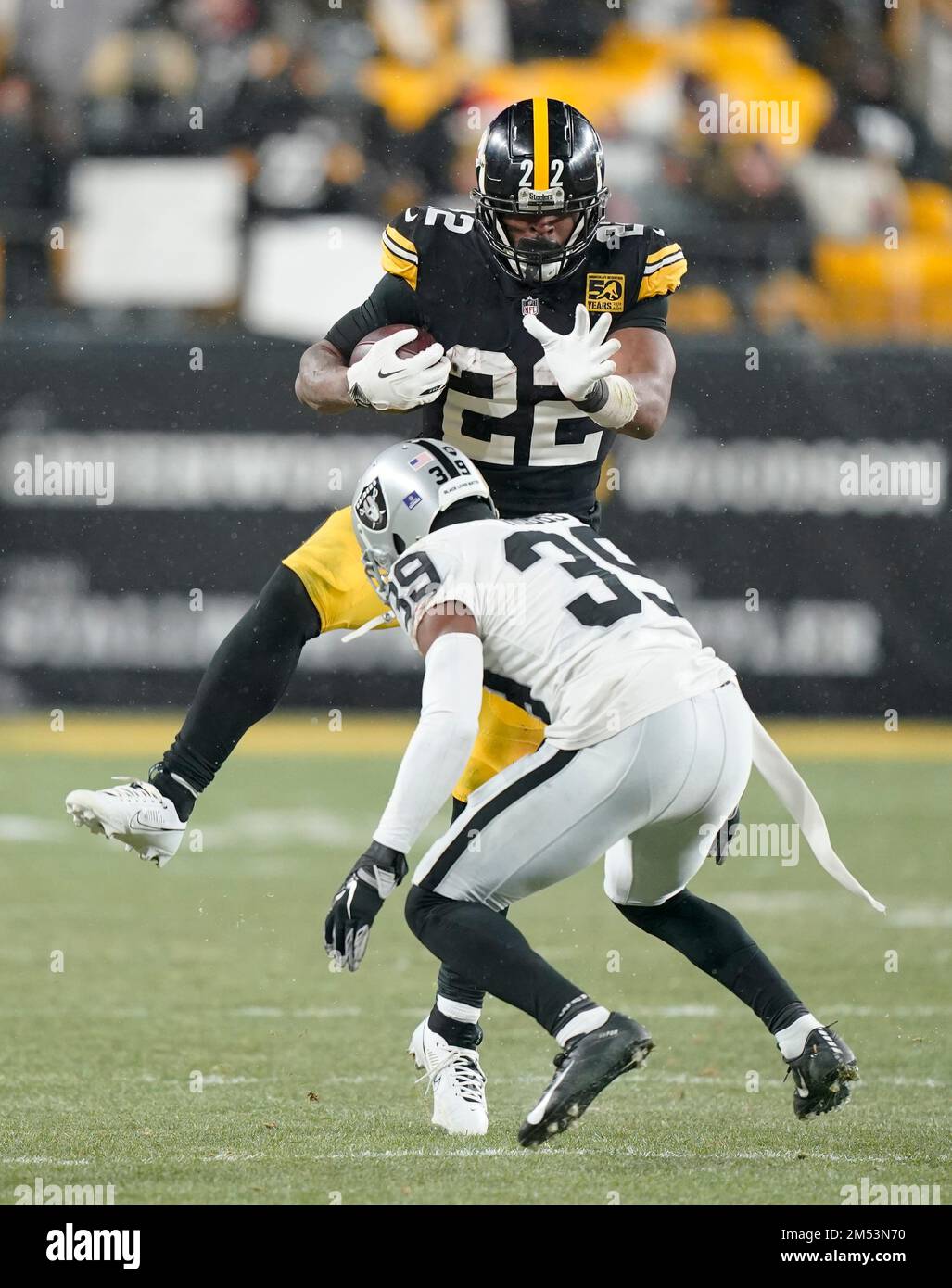 Pittsburgh, Pennsylvania, USA. 24th Dec, 2022. Dec. 24, 2022: Najee Harris  #22 during the Pittsburgh Steelers vs Las Vegas Raiders in Pittsburgh PA at  Acrisure Stadium. Brook Ward/AMG (Credit Image: © AMG/AMG