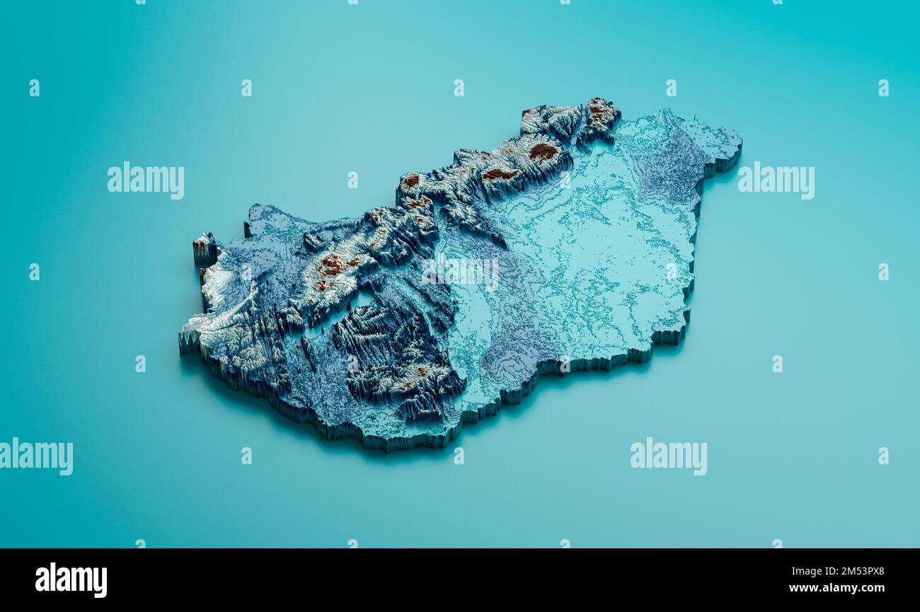 A blue Topographic Hungary Map Hypsometric Elevation tint Spectral