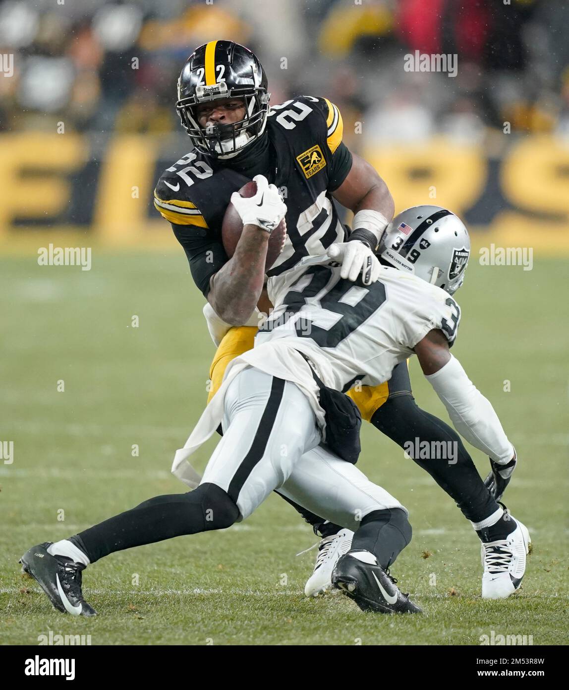 Pittsburgh, Pennsylvania, USA. 24th Dec, 2022. Dec. 24, 2022: Najee Harris  #22 during the Pittsburgh Steelers vs Las Vegas Raiders in Pittsburgh PA at  Acrisure Stadium. Brook Ward/AMG (Credit Image: © AMG/AMG