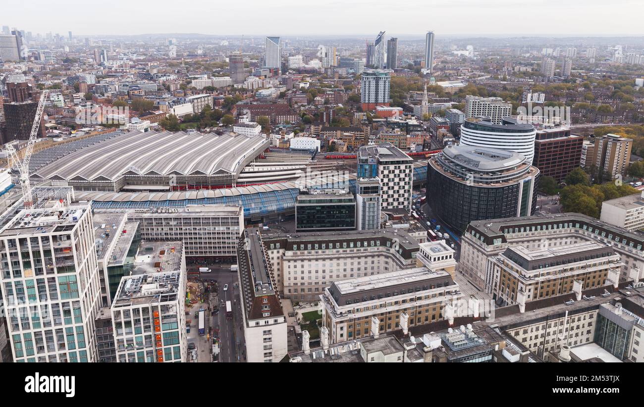 London, United Kingdom - October 31, 2017: London cityscape, bird eye view with Waterloo Station on a daytime Stock Photo