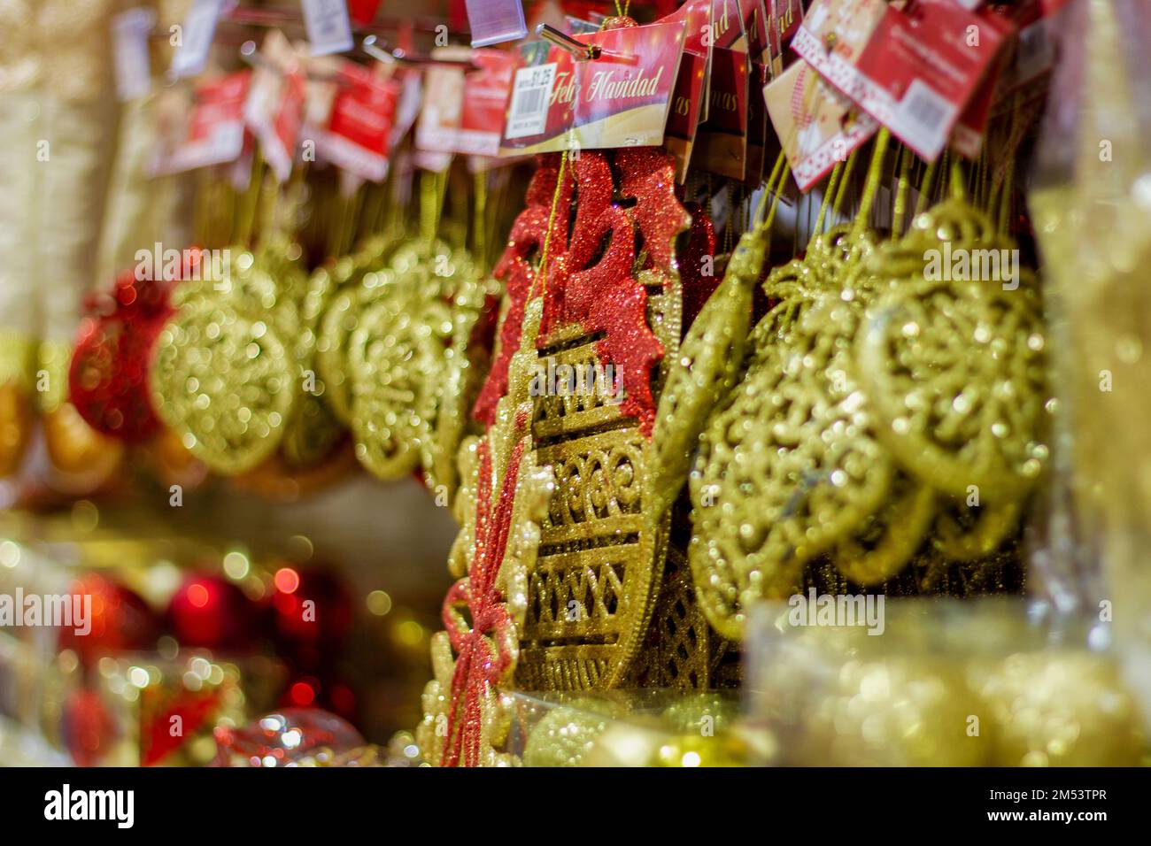 Variety of Christmas tree decorations Stock Photo