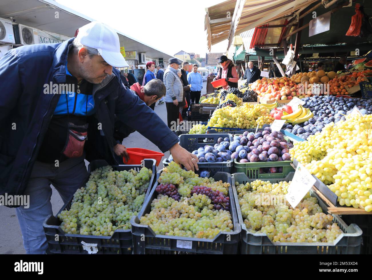 Cibin market selling fresh produce in the historic city of Sibiu, Transylvania, Romania Stock Photo