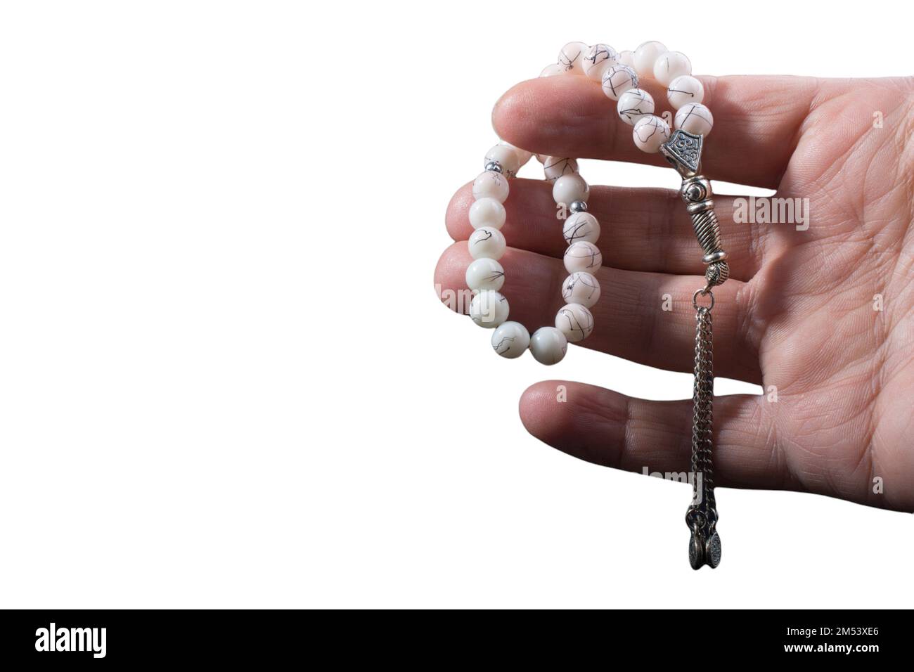 Hand with prayer beads isolated on white background Stock Photo - Alamy