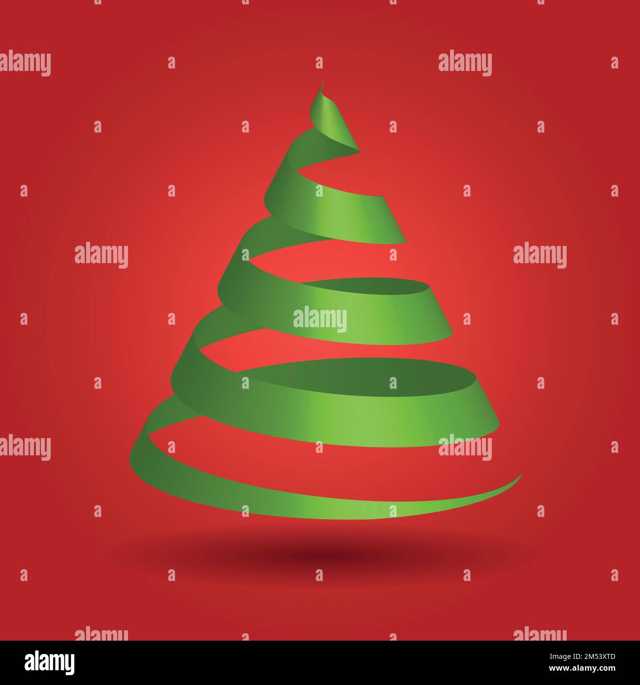 Green glossy ribbon in a shape of Christmas tree. Modern and elegant