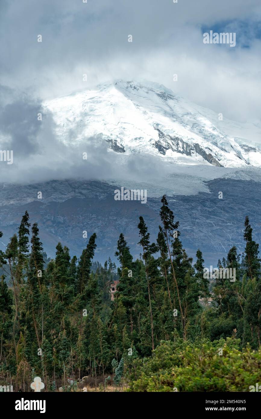 the highest mountain of Peru Huascaran in the Cordillera Blanca mountain range in the Yungay province Stock Photo