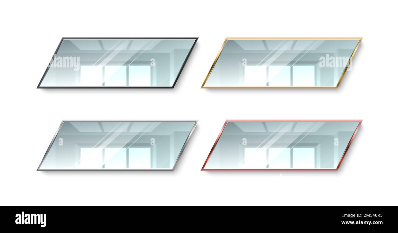 Realistic mirrors colors frames. Different metal frames, gold, silver