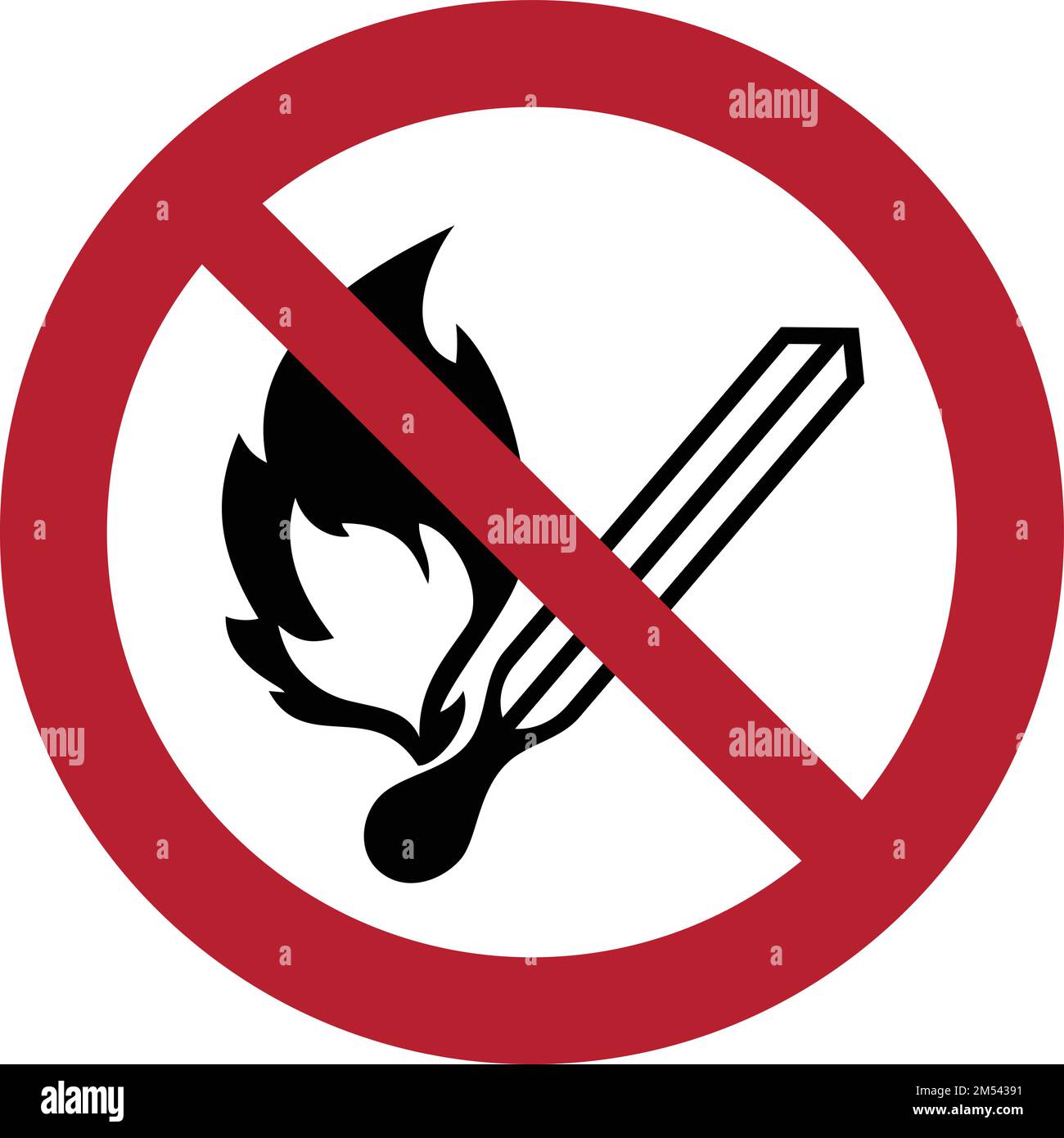 No open flame sign. No fire, No access with open flame prohibition sign. Red, black and white