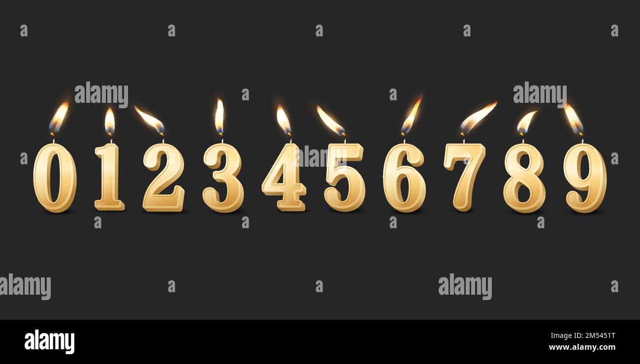 Vector 3d Realistic Paraffin or Wax Burning Golden Birthday Party ...