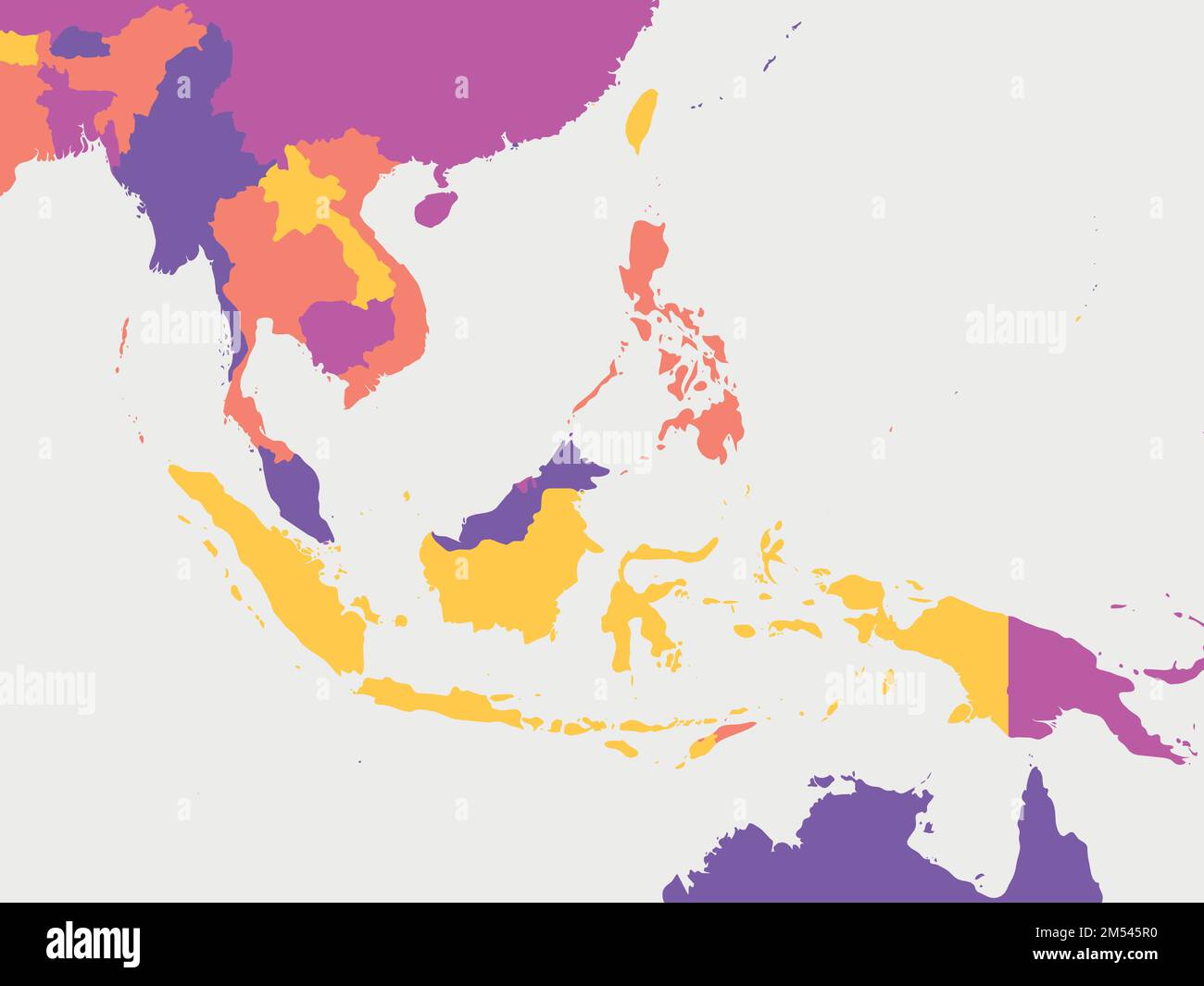 Southeast Asia blank map. High detailed political map of southeastern asian region Stock Vector