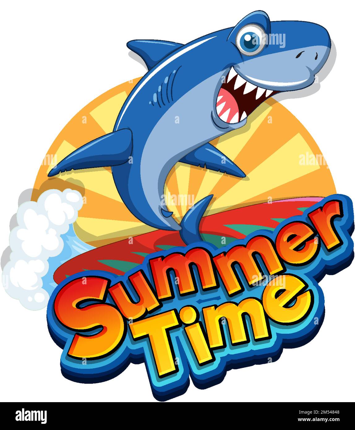 Cute shark surfing cartoon icon illustration Stock Vector Image & Art ...