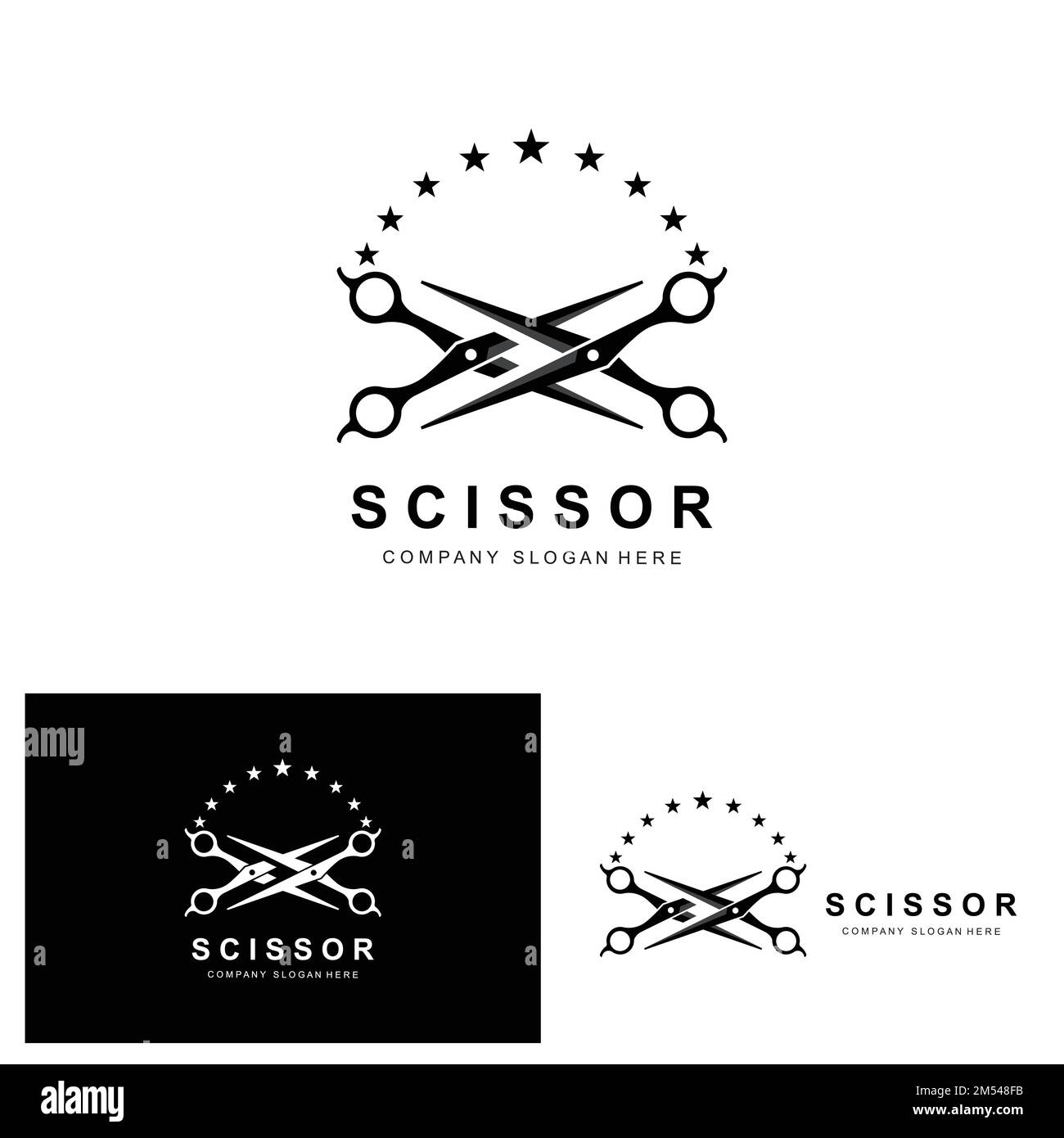 Scissors Logo Design, Vector Illustration Cutting Tool Icon Sticker