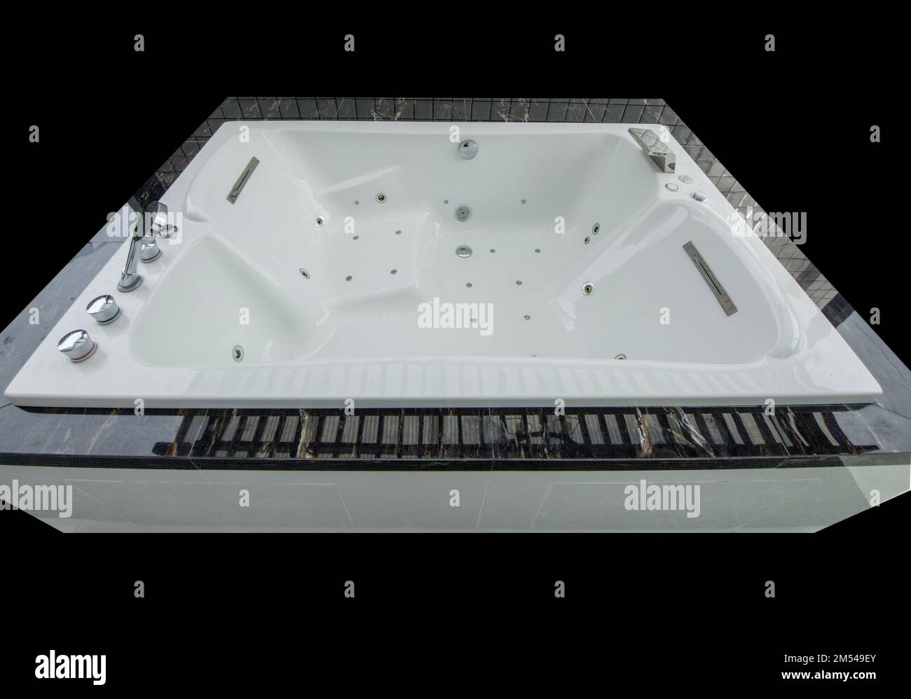 Die cut of Perspective view of white Jacuzzi and marble on black