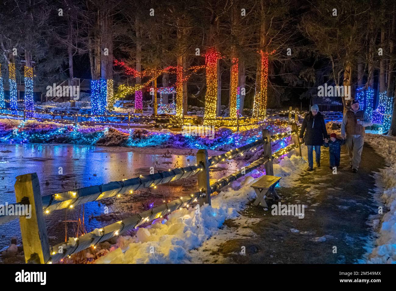 Winter Lights at Red Apple Farm in Phillipston, MA Stock Photo