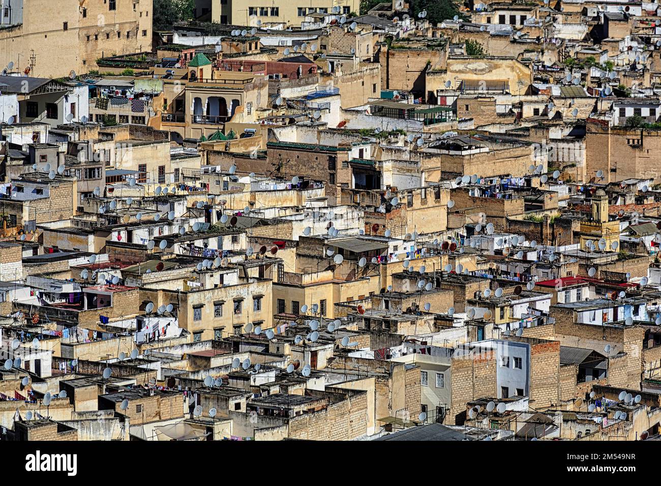 View from above the houses, roofs of the old town, Fes el Bali, UNESCO World Heritage Site, Fez
