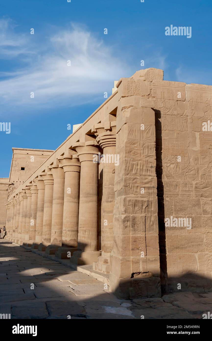 Temple of Philae, Temple of Isis, Colonnade, Agilkia Island, Aswan, Egypt Stock Photo
