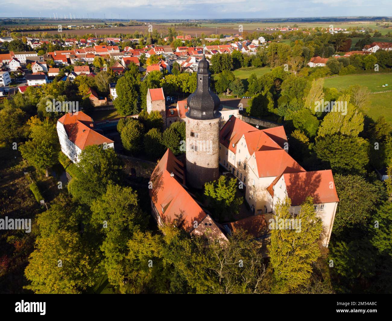 Drone shot, moated castle, Gommern, Jerichower Land, SaxonyAnhalt