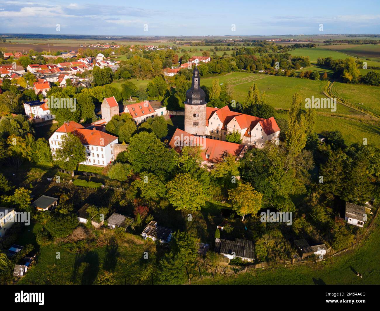 Drone shot, moated castle, Gommern, Jerichower Land, SaxonyAnhalt