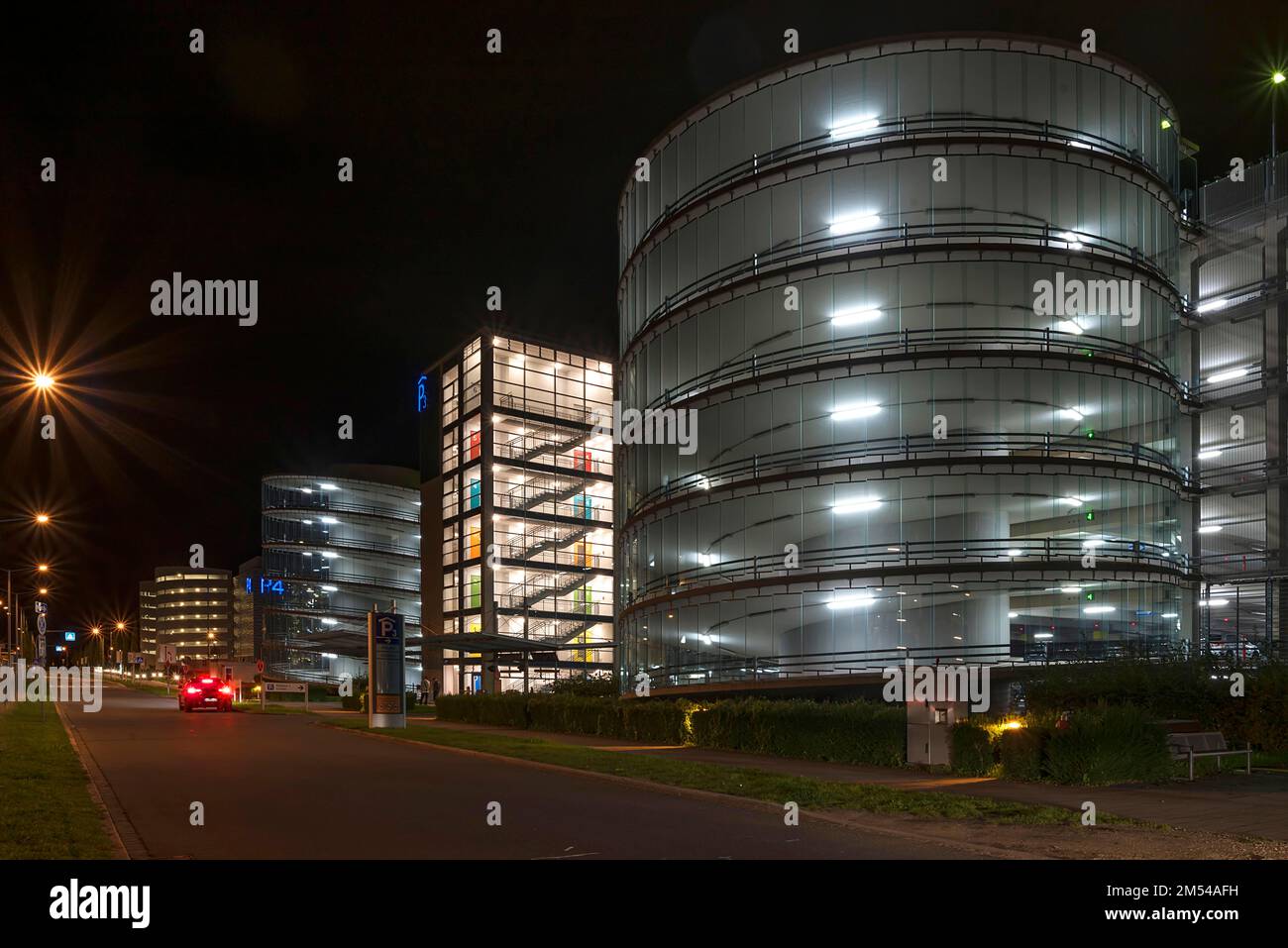 Modern parking garage at night, Nuremberg, Middle Franconia, Bavaria