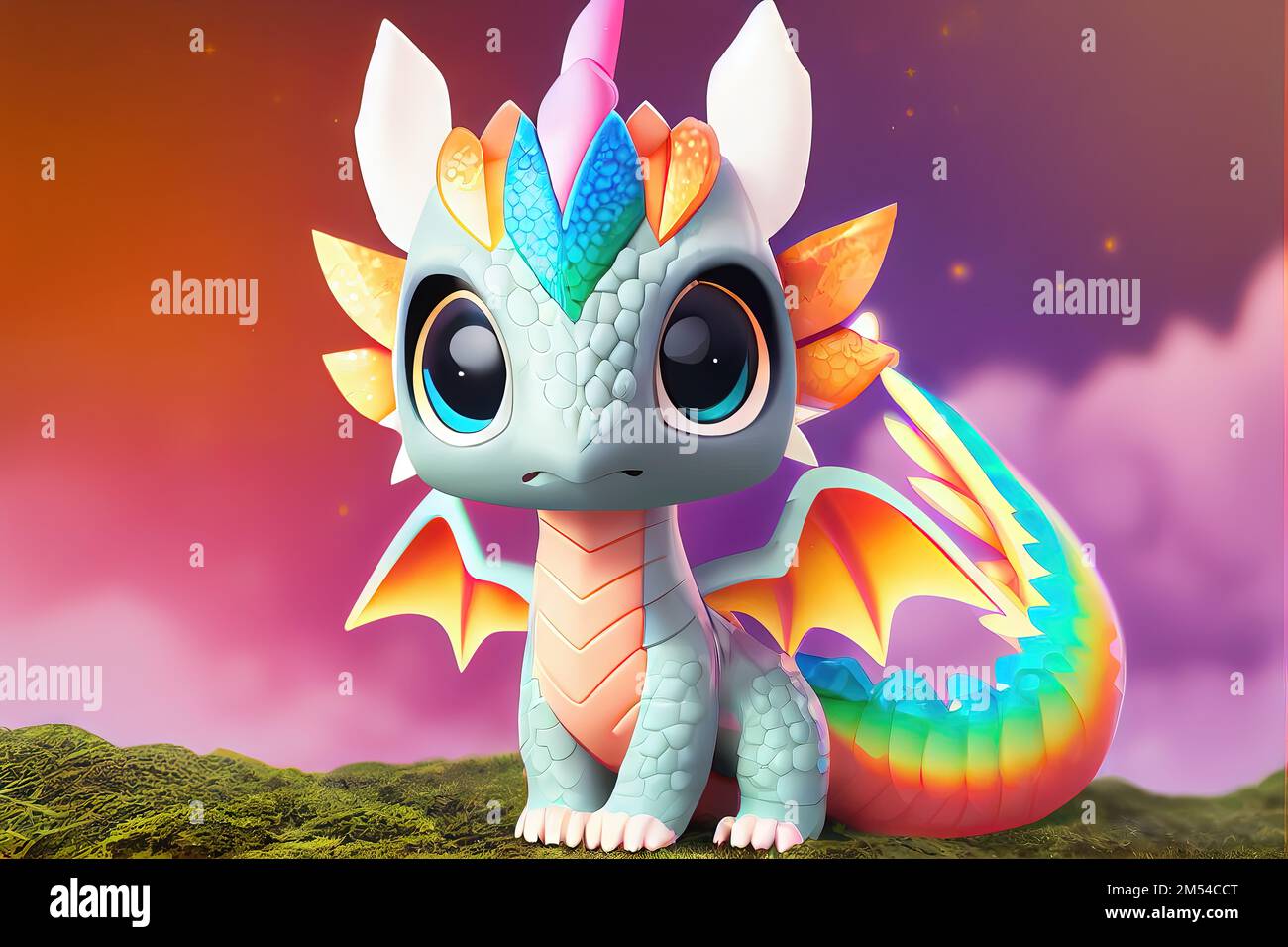 A mythical dragon generated in a 3D style in a variety of colors.  Generative AI image in modern animation style. This dragon is black Stock  Photo - Alamy