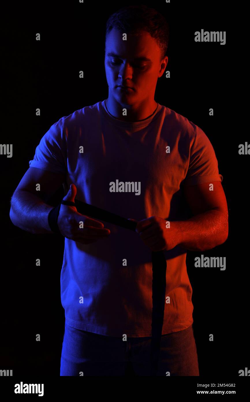 Attractive caucasian young man taping hi-res stock photography and ...