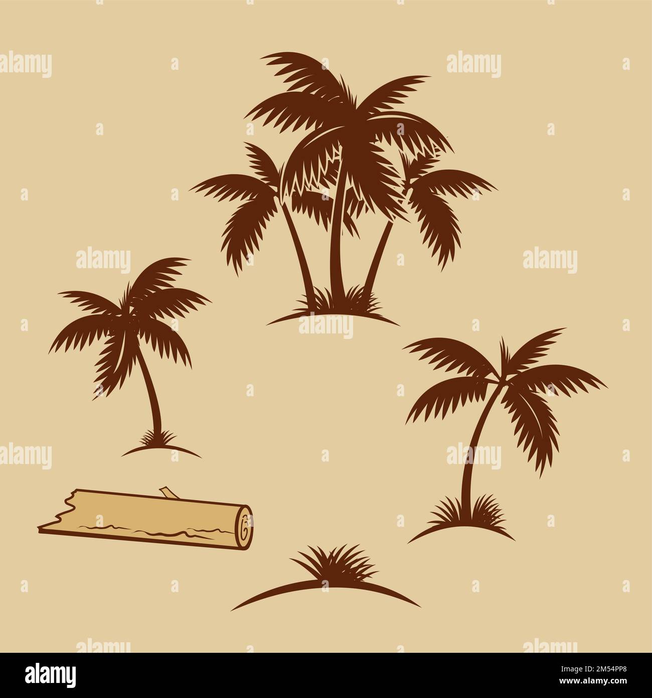 Tropical Palms - Monochrome Illustration with Silhouettes of Coconut ...