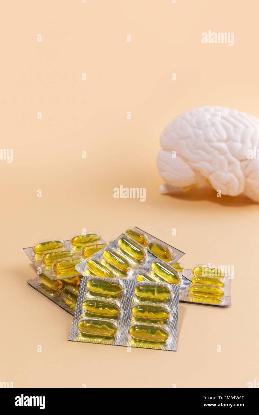 brain health and dementia series brain miniature and omega 3 Stock