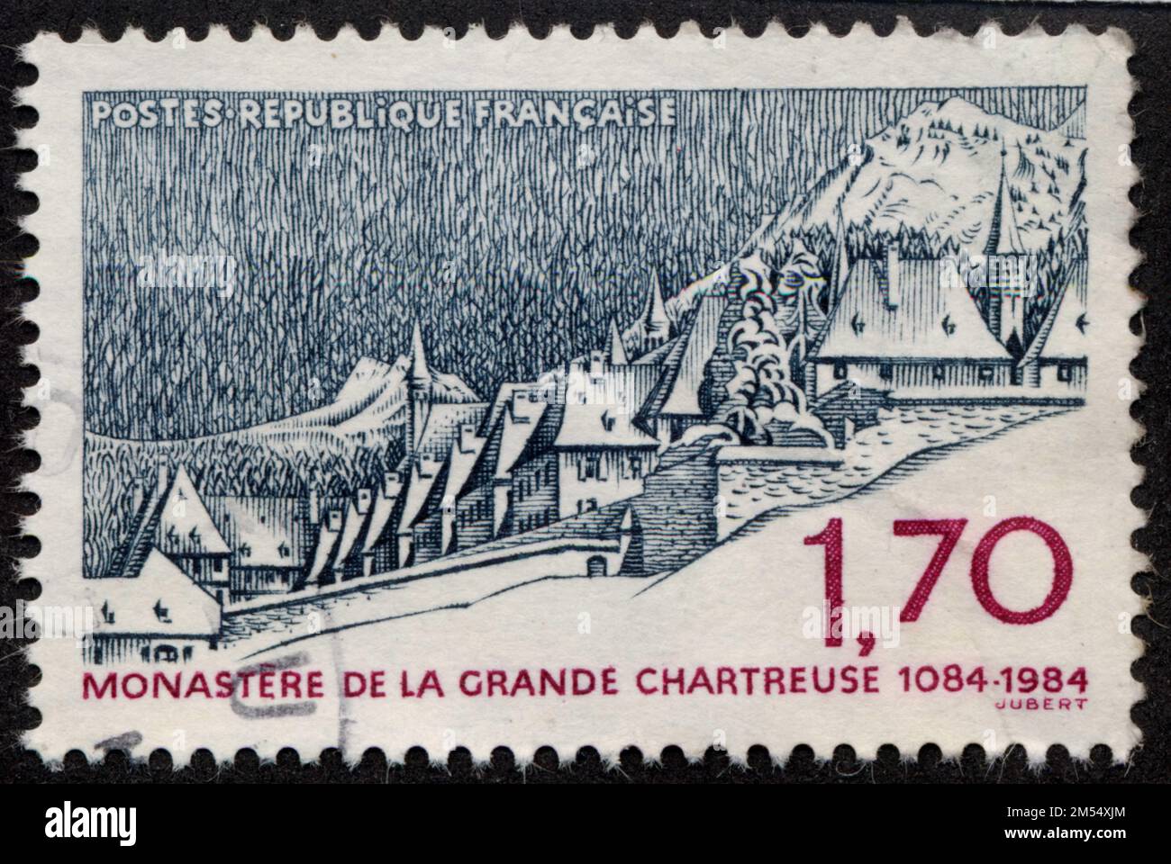 TIMBRE OBLITERE MONASTERE DE LA GRANDE CHARTREUSE  1084-1984.POSTES.REPUBLIQUE FRANCAISE.1,70 Stock Photo - Alamy