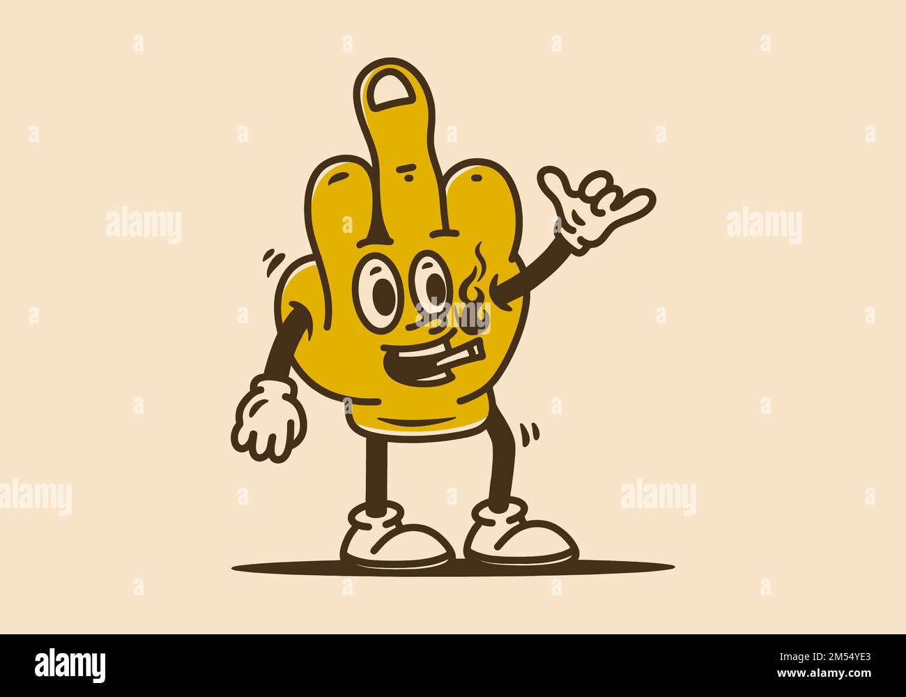Illustration mascot design of the middle finger with hands and feet