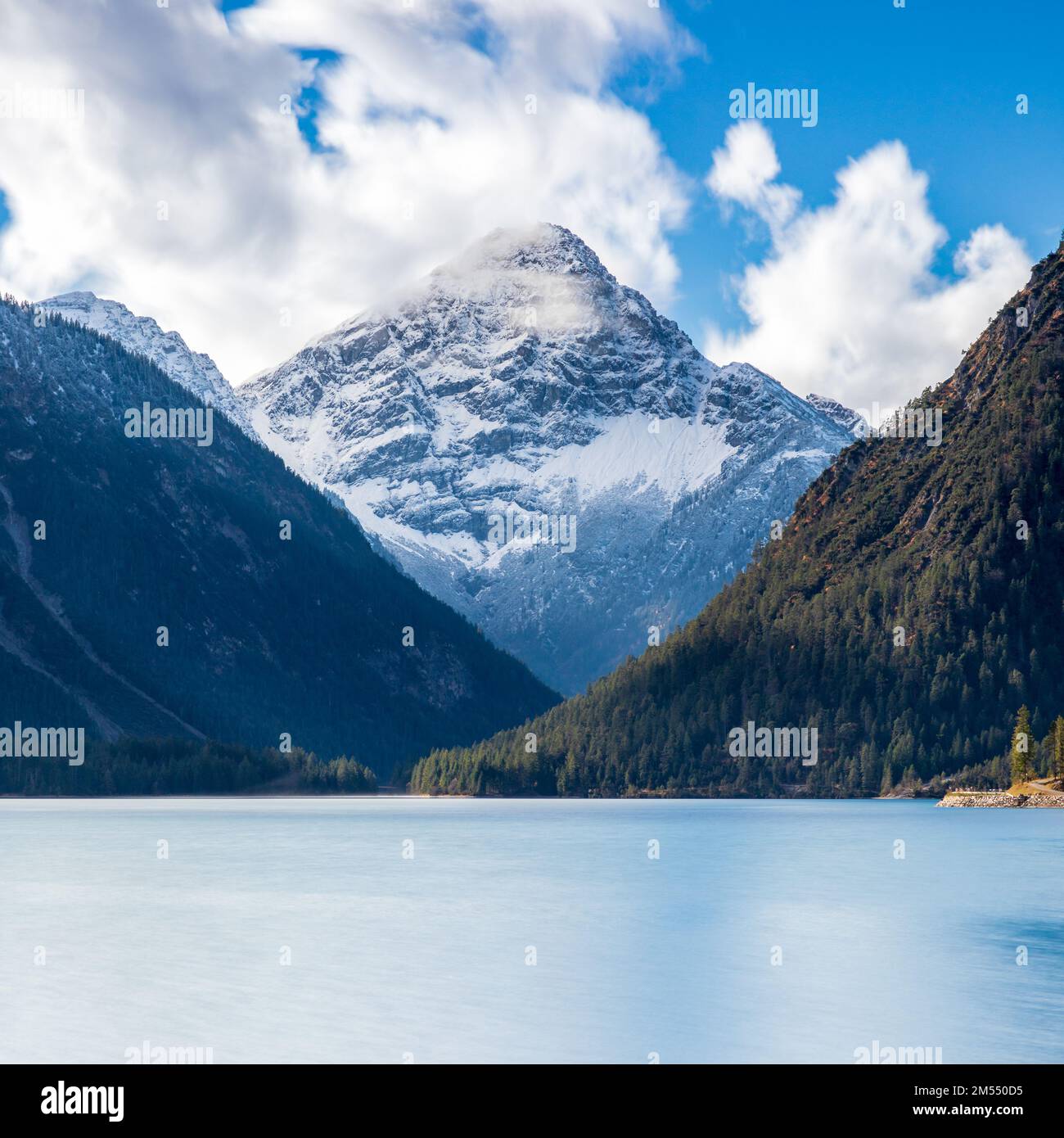 Lake Plansee in front of Tauern mountain, Tyrol, Austria Stock Photo ...