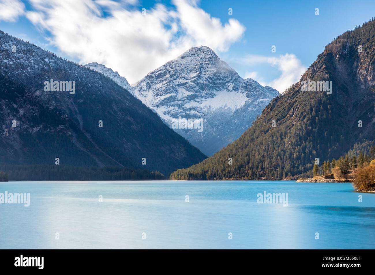 Lake Plansee in front of Tauern mountain, Tyrol, Austria Stock Photo ...