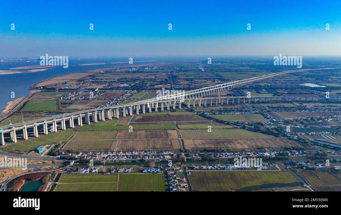 Aerial photo shows the ShanghaiSuzhouNantong Yangtze River Bridge in Zhangjiagang City, east