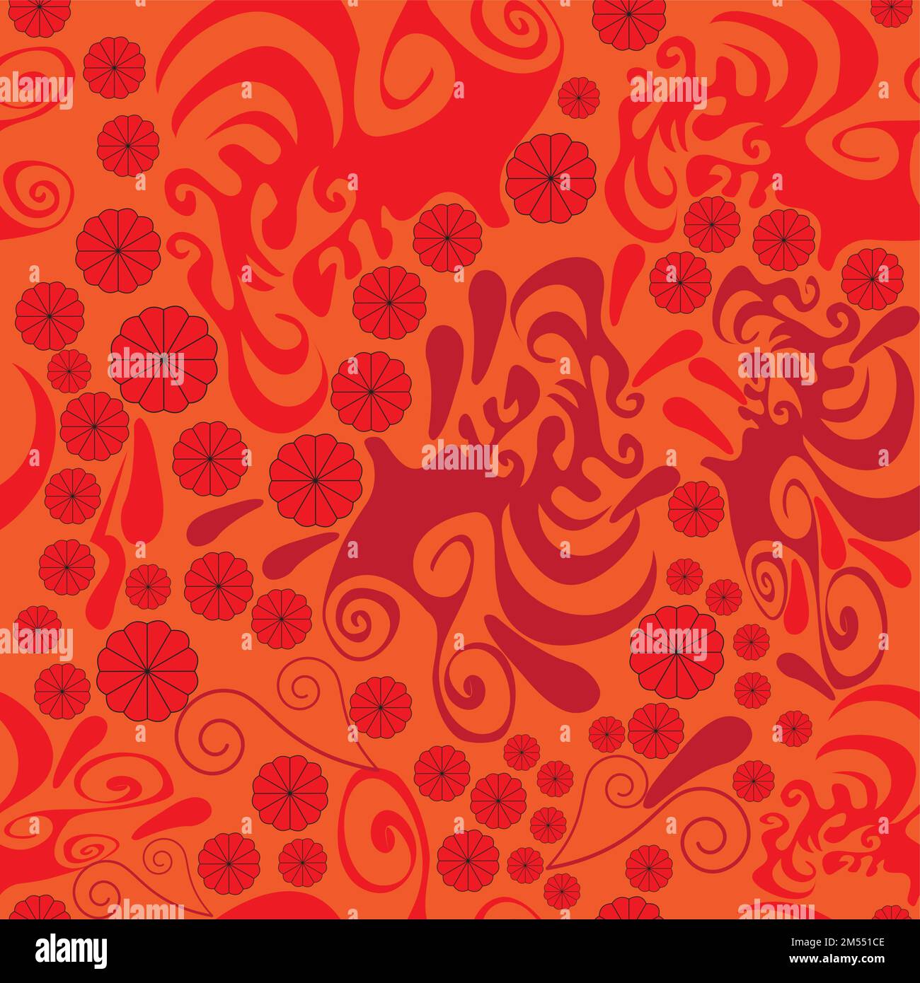 Seamless abstract pattern with red rosette and paisley , vector Stock Vector