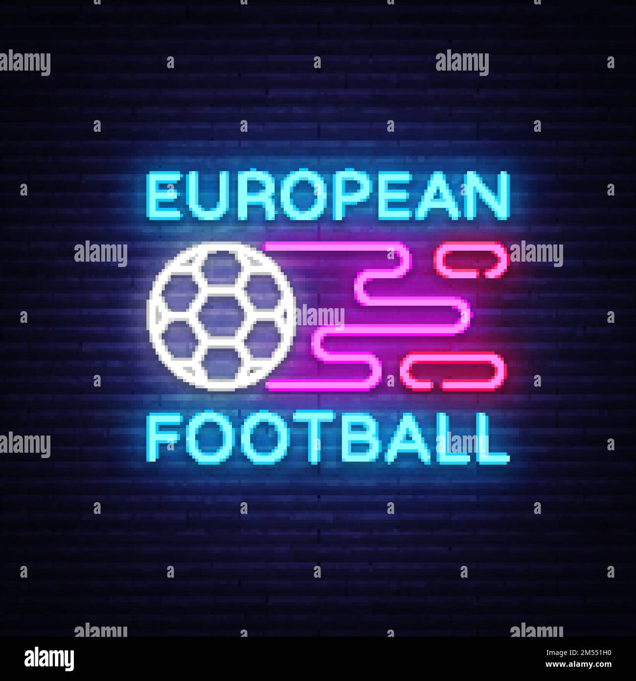 European Football Neon Sign Vector. Soccer Logo neon, design template emblem, online soccer