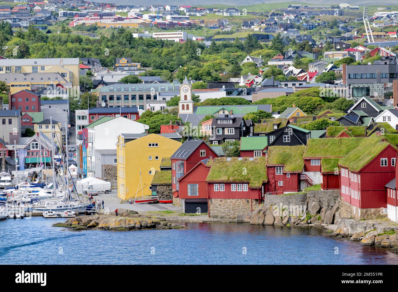 View of torshavn old town taken from the port Stock Photo