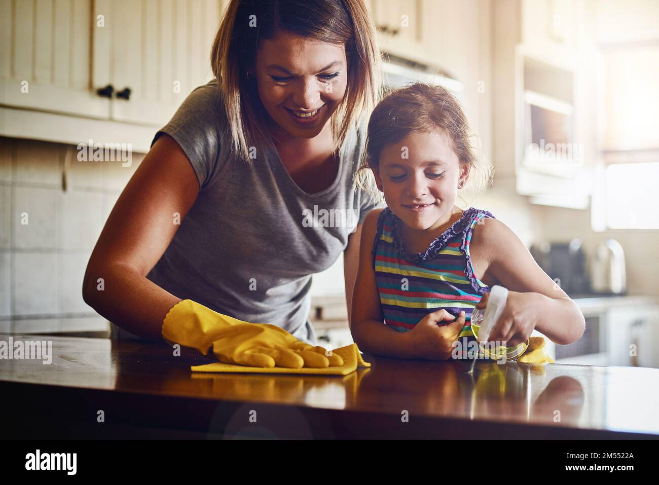 Their sharp eyes never miss a spot. a mother and her little daughter