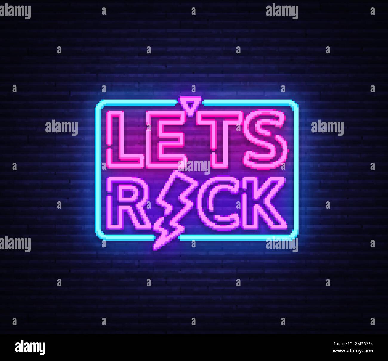 Lets Rock Vector Neon. Rock Music Neon Sign, Bright Night Sign, Light ...