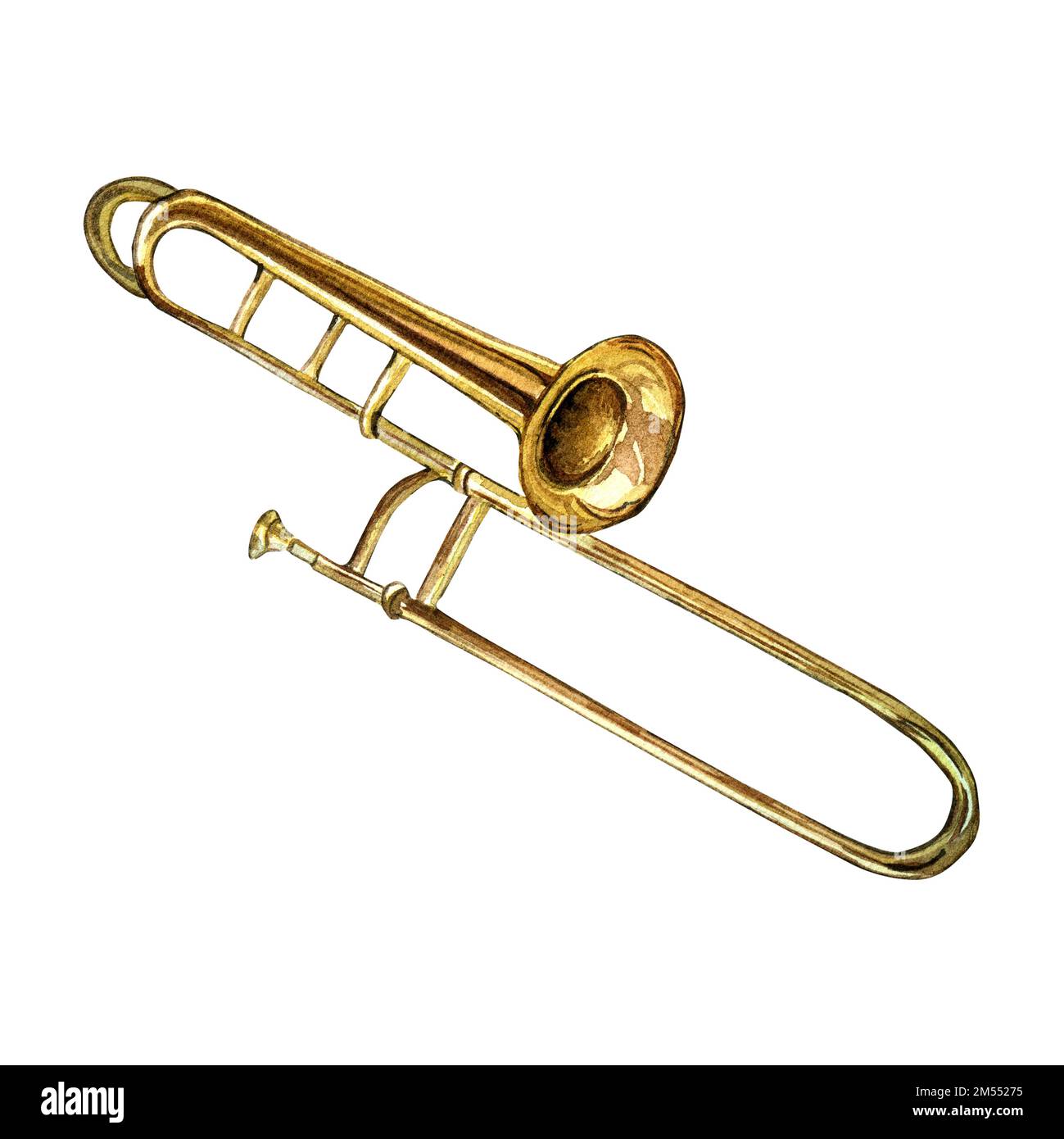 Tuba jazz musical instrument watercolor illustration on white