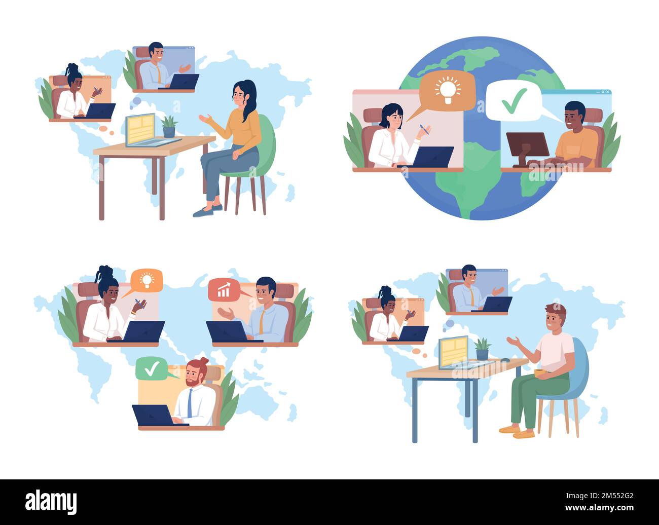 International team flat concept vector illustration set Stock Vector
