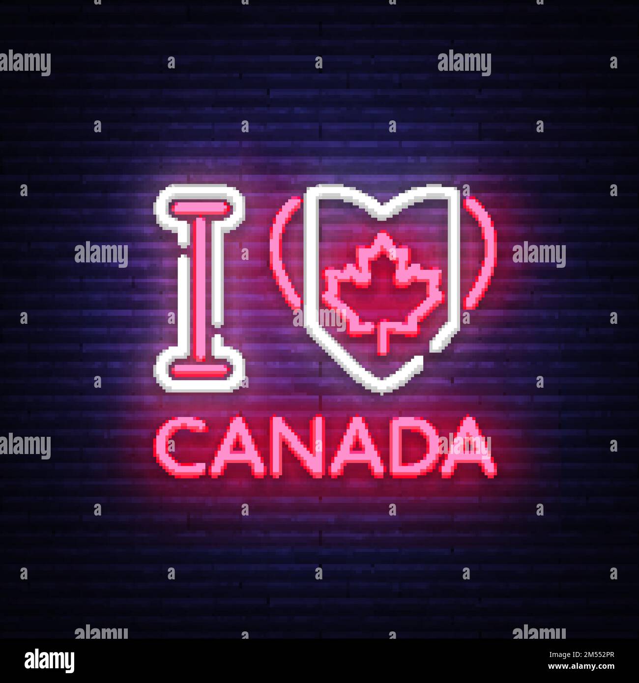 I love Canada neon vector sign. I love Canada symbol banner light