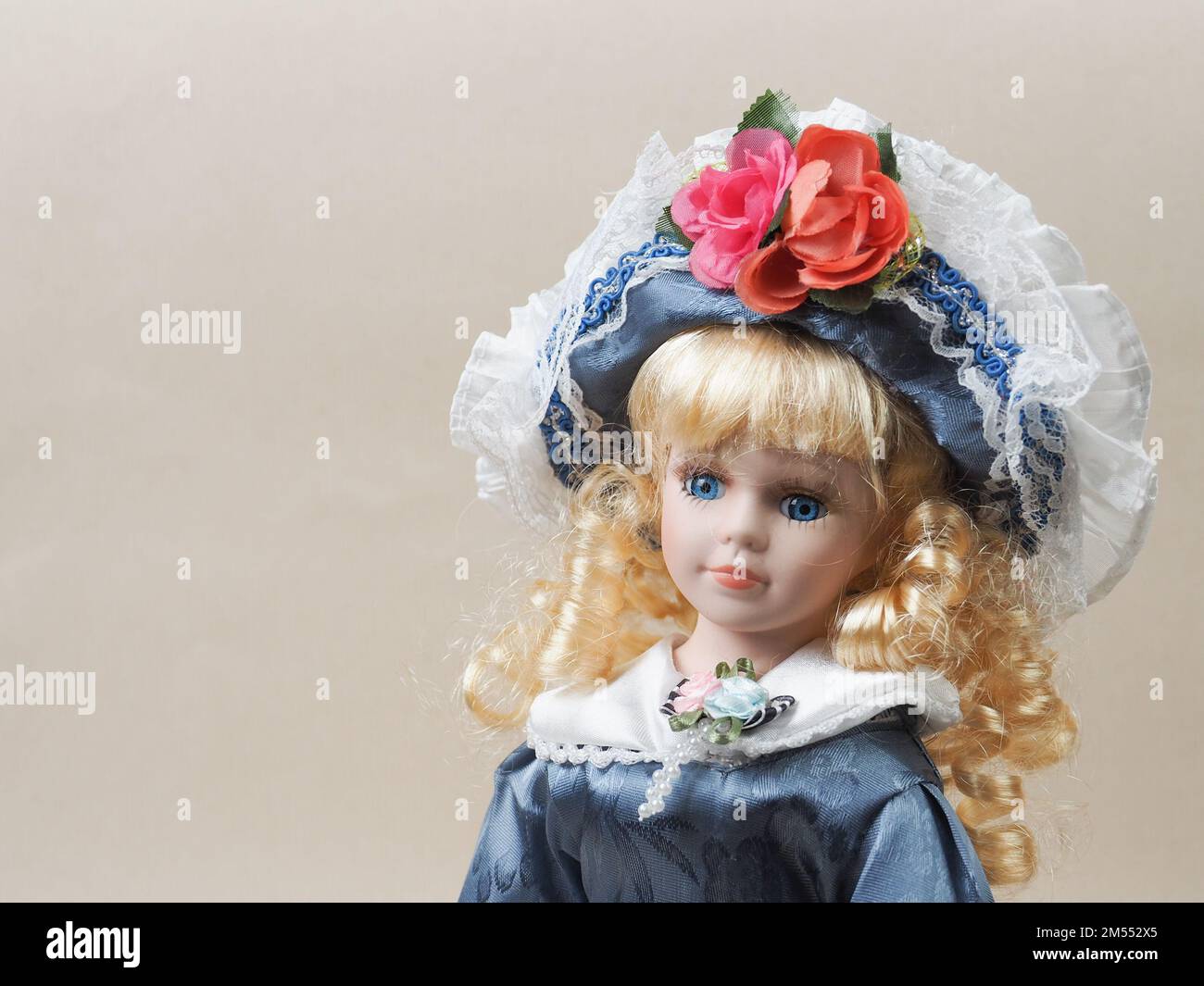 Vintage porcelain doll baby girl with blue eyes blonde curls