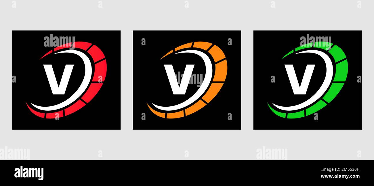 Letter V Car Automotive Logo For Cars Service, Cars Repair With Speedometer Symbol Stock Vector